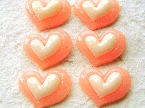 WHOLESALE Kawaii Cabochons 6 White Pink Heart by DecoSweets