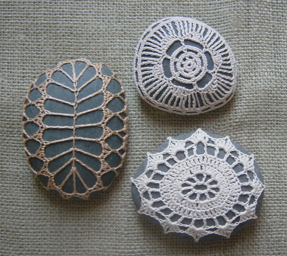 Crocheted Lace Stones, Instant Collection of Three, Handmade