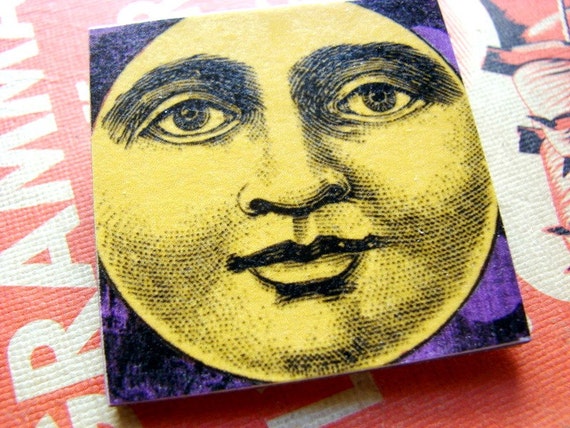 Big Pin Brooch Man in the Moon  Paper and Chipboard by mimiandlucy