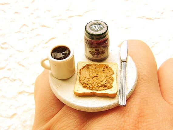 Kawaii Food Ring Coffee Toast Peanut Butter by SouZouCreations