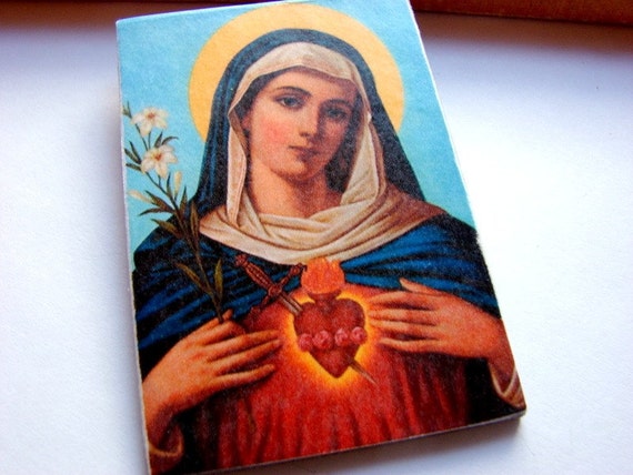 Big Pin Brooch Virgin Mary Immaculate Heart  Paper by mimiandlucy