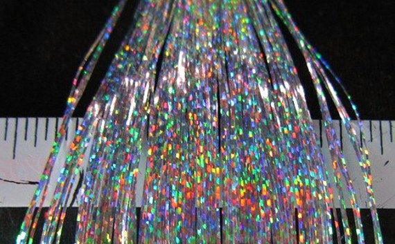 Holographic Sparkle SILVER Metallic Hair Tinsel - just like Bling String and Hair Flair- 40 inches - 8 pieces makes 16 to 32 - FAST SHIPPING