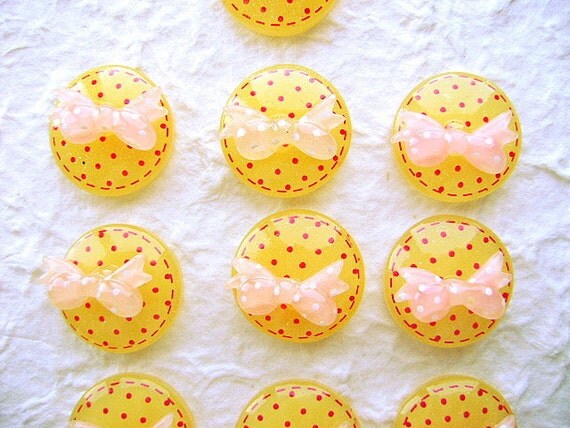WHOLESALE Kawaii Bow Cabochons Pink Yellow Red Polka by DecoSweets