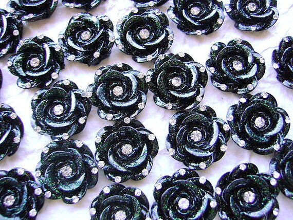 WHOLESALE Kawaii Flower Cabochons 25 Black  Roses by DecoSweets