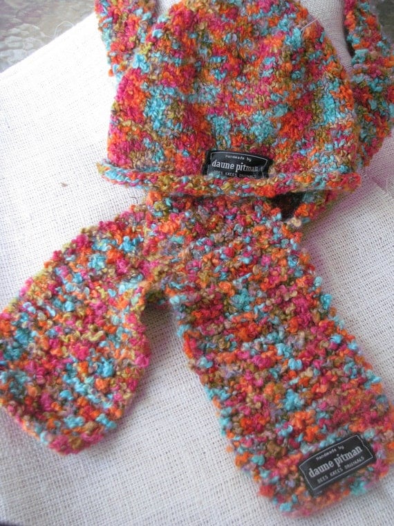Hand Knit Boucle Hat and Scarf Set