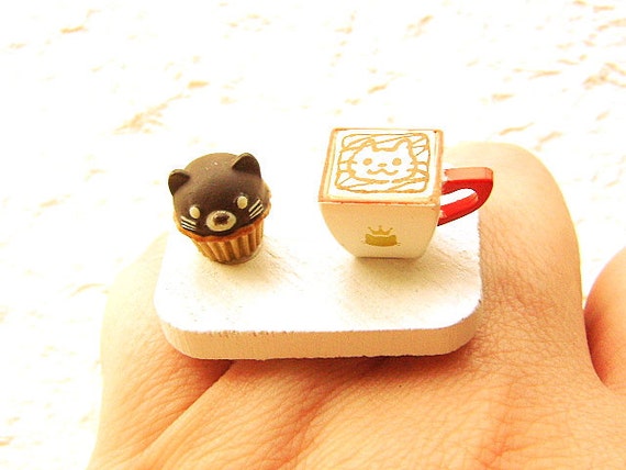 Cat Coffee Ring Cupcake by SouZouCreations on Etsy