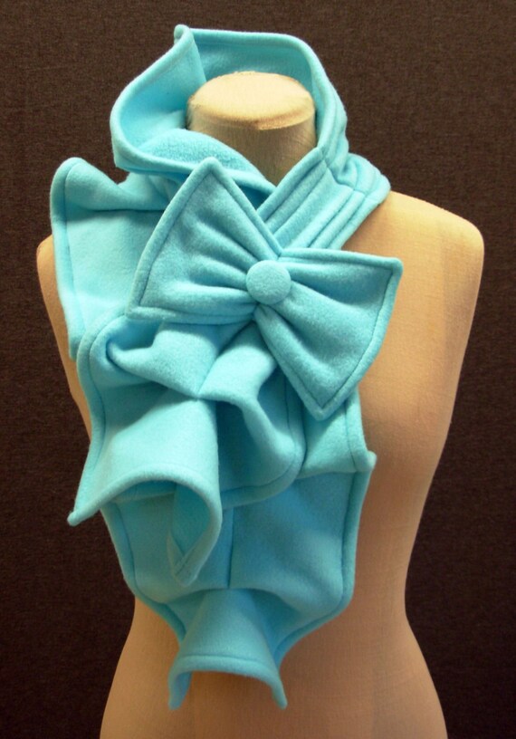 Ruffled Bow Scarf - Fleece MADE-TO-ORDER, Black, Red, Turquoise, Dark Gray, Burgundy, etc..