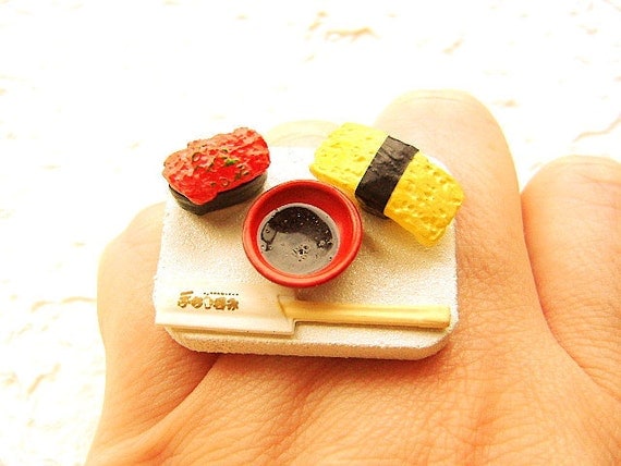 Sushi Ring Food Tuna Egg  Kawaii Cute Miniature by SouZouCreations
