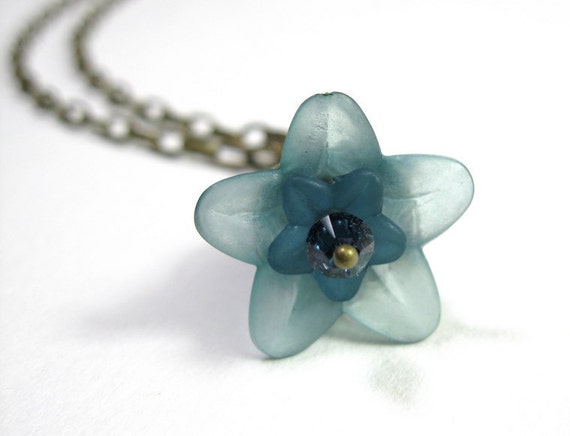 Flower Necklace Vintage Style Necklace Aqua Art by jewelrybyNaLa