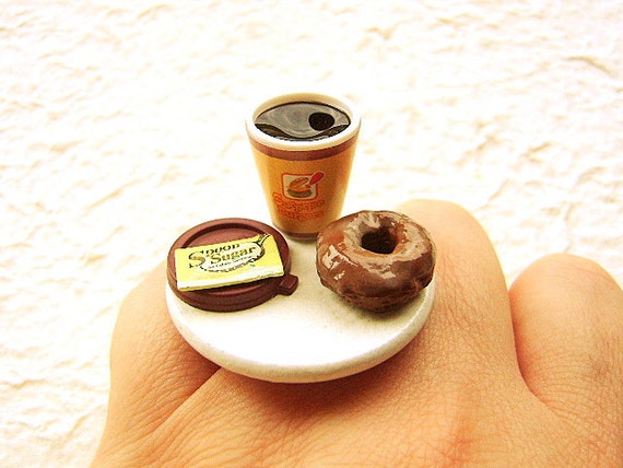 Kawaii Food Ring Coffee Donut  Miniature Food by SouZouCreations