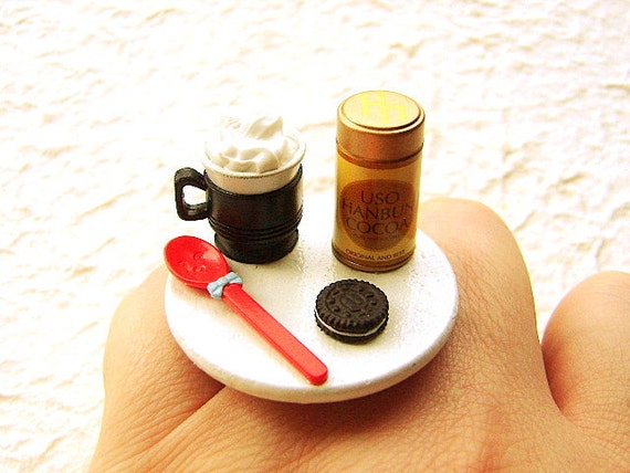 Kawaii Food Ring Hot Chocolate Cookie  by SouZouCreations on Etsy