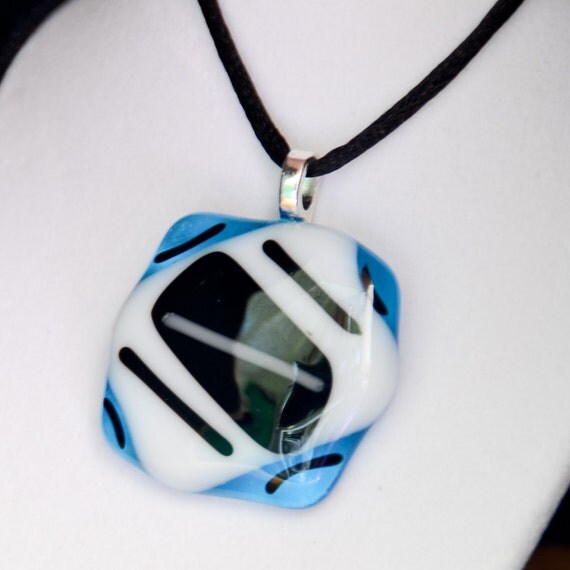 fused glass pendant necklace black white by eyeseesage on Etsy