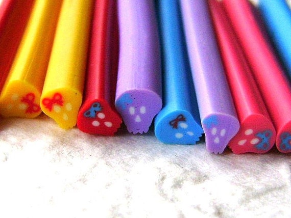 Polymer Clay Cane Sticks Skulls With Bows 10 Set B by DecoSweets