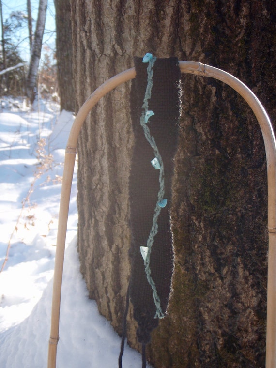 Handweave headband black and pearly blue fiber by MaggiesSoaps