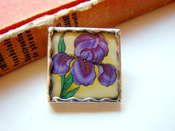 Tiny Pin Brooch Purple Iris Flower Paper Chipboard by mimiandlucy