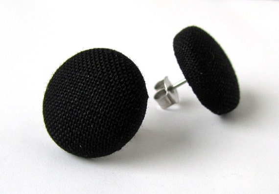 Black button earrings studs dark goth punk rock von KooKooCraft