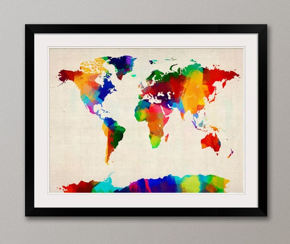 Rolled Paint Map of the World Map Art Print 894 | Etsy | World map ...