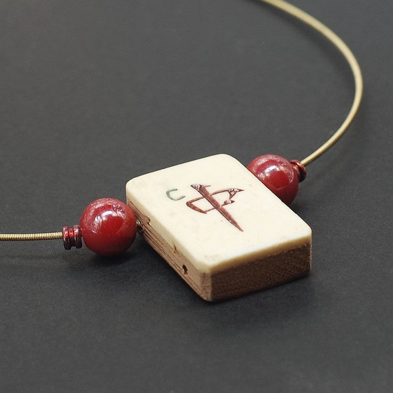 Guitar String Jewelry Mahjong Tile Choker Necklace by Tanith
