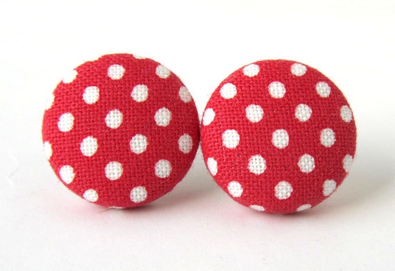 Polka dot earrings white red pin up valentine's day von KooKooCraft
