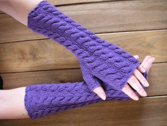 Purple wrist wamers / fingerless gloves hand by CrazyAboutGloves - Etsy