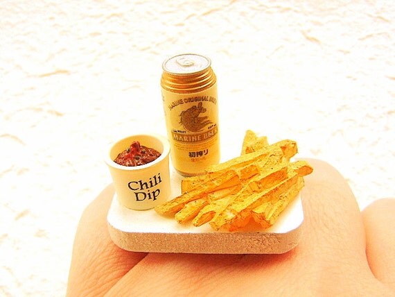 Kawaii Food Ring Beer French Fries Chili Dip  von SouZouCreations