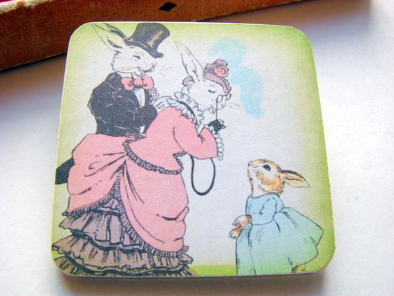 Big Wood Pin Brooch Bunny Rabbit Family Out For a von mimiandlucy