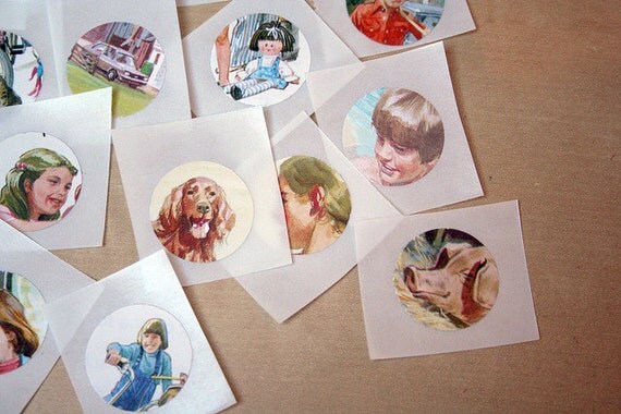 Set of 20 upcycled stickers  Peter and Jane set B von swirlyarts