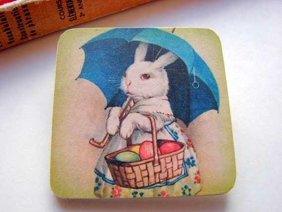 Big Wood Pin Brooch Easter Mrs Bunny Rabbit with an von mimiandlucy