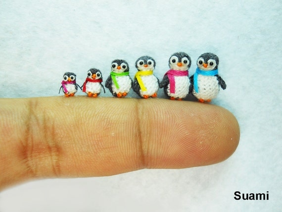 Micro Penguin Family - Tiny Miniature Penguins - Set of Six Penguin Chicks - Made To Order