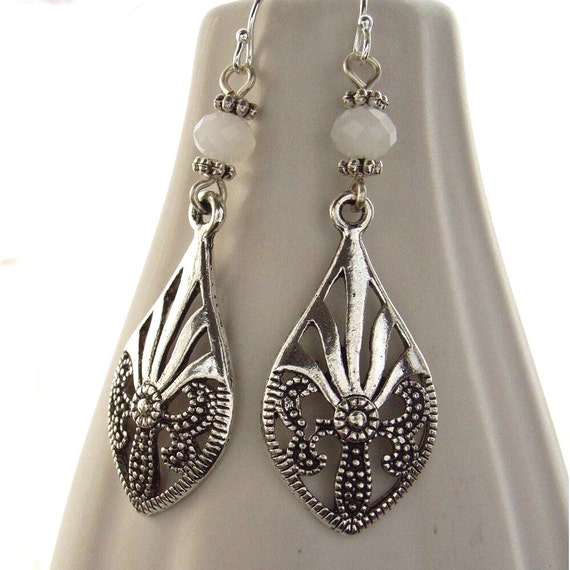 Earrings silver marquise filigree charm von BlueForestJewellery