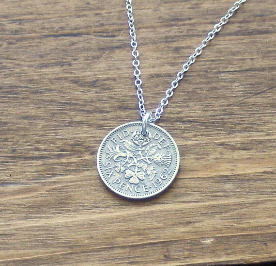 1962 Sixpence Necklace Vintage British Six pence von beadingshaz
