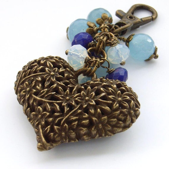 Purse bag charm heart gemstone von BlueForestJewellery auf Etsy