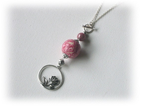 Pink Rose Millefiori Necklace  Polymer Clay  von Lottieoflondon