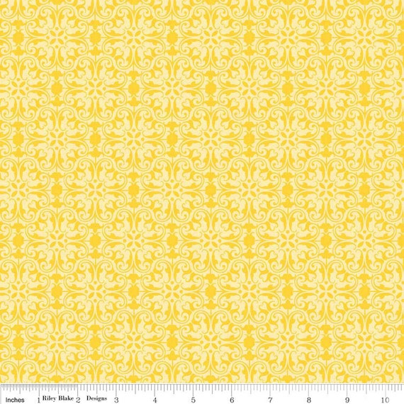 SUNNY HAPPY SKIES FABRIC BRIGHT YELLOW DAMASK LACE   COMPARE AT $11.50 