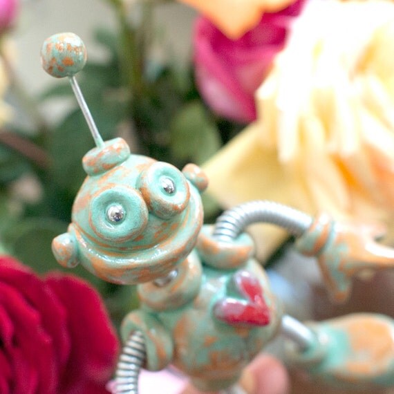 Patina Peter Garden Robot Sculpture  Will von RobotsAreAwesome