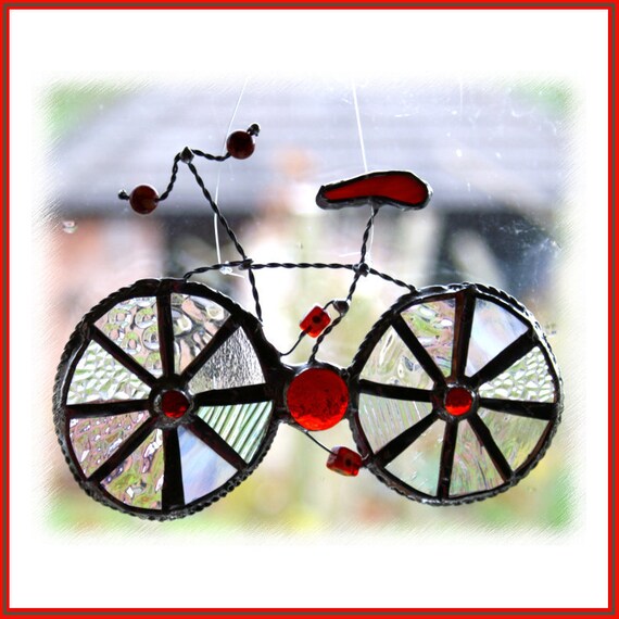 Bicycle Suncatcher in Stained Glass Handmade Red by joysofglass